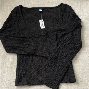 Old Navy Black Ribbed Fitted Blouse